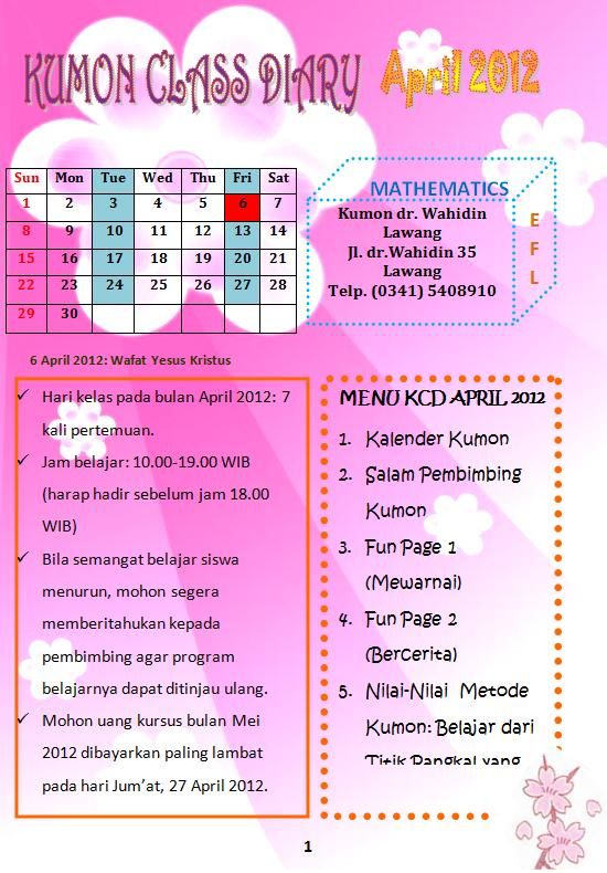 Kumon Dr. Wahidin Kumon Class Diary April 2012