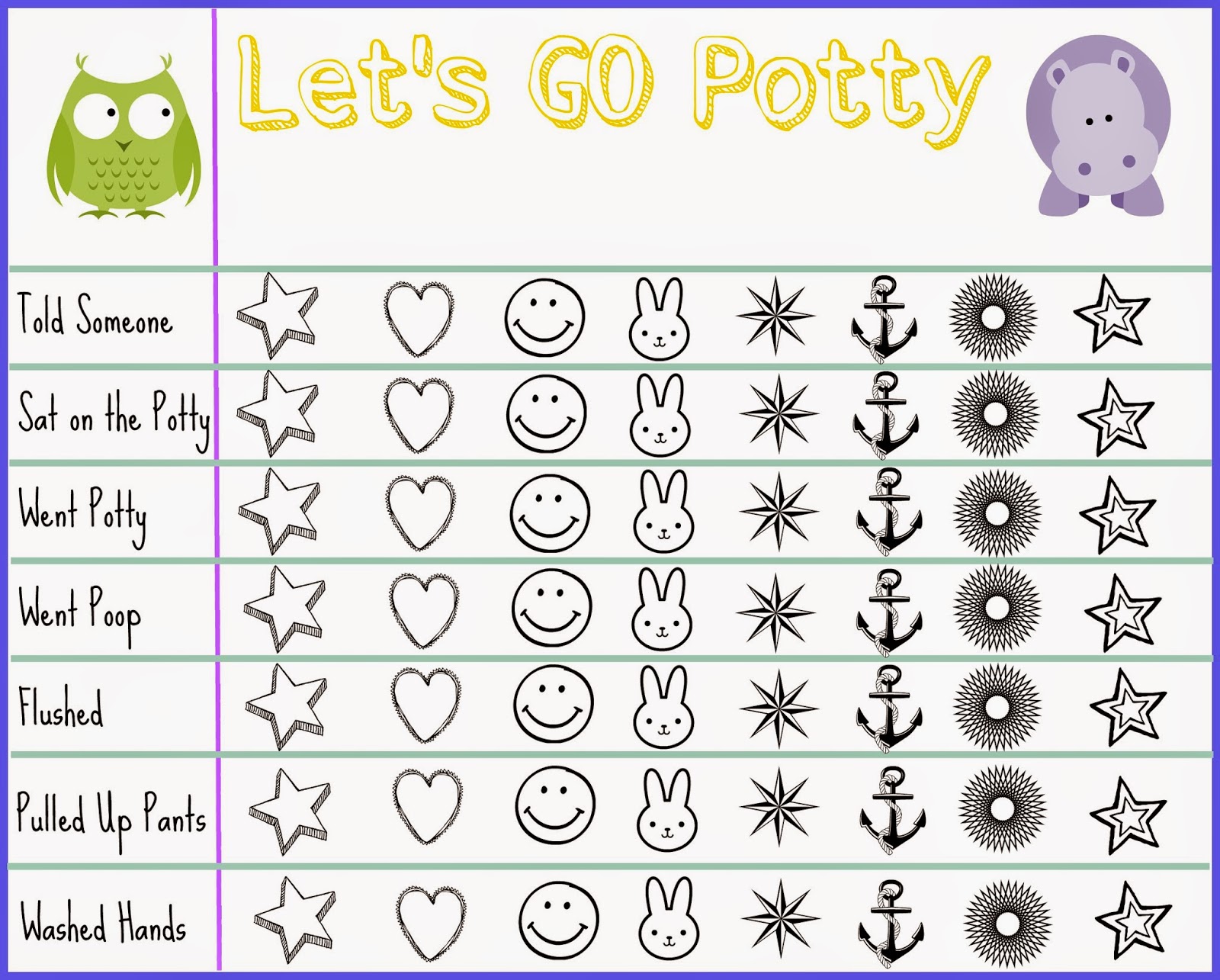 Training Pants, Potty Training, How to Potty Train, Pull-Ups.  Potty Charts.  Free printable Potty Training Sticker chart. Stress Free Potty Training - Free Printable Sticker Chart