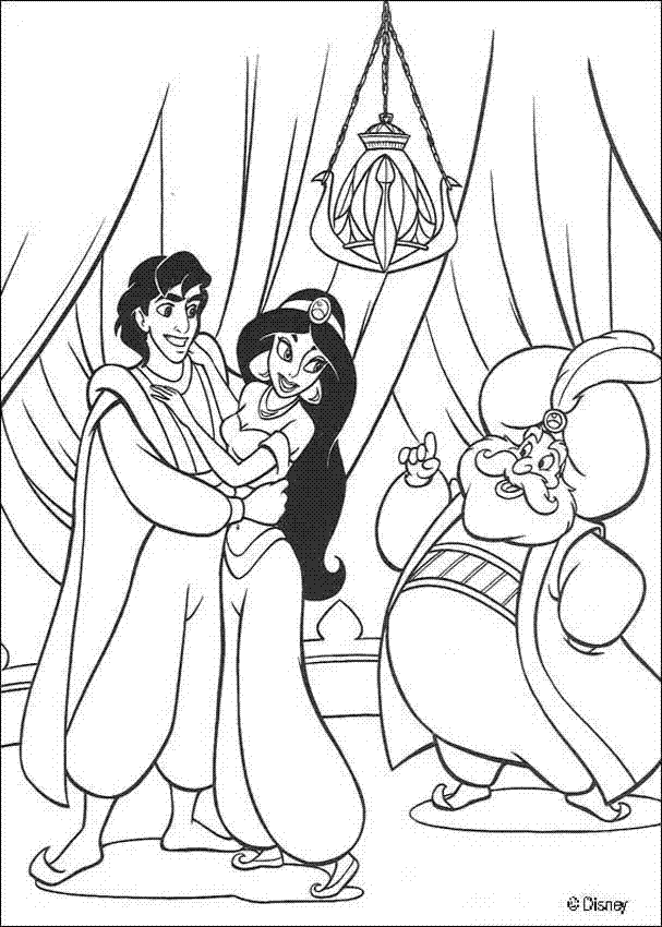 Disney Cartoon Coloring Pages quot;Princess Jasmine and Aladdinquot;