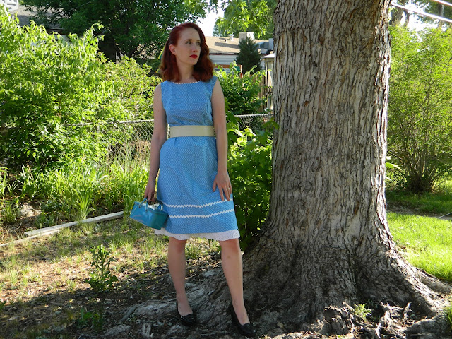 1950s polka dot ric rac vintage tin dress Just Peachy, Darling