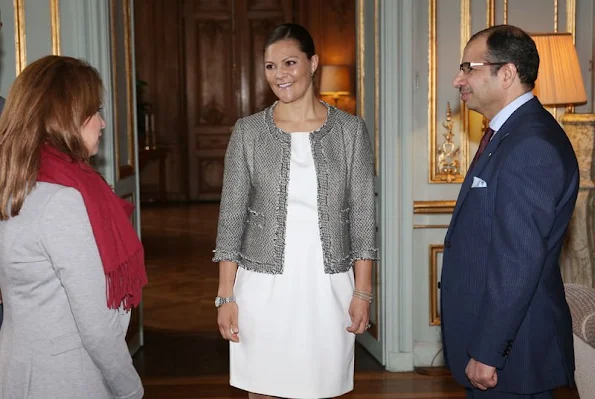 Pregnant Crown Princess Victoria of Sweden attends an opening of an exhibition devoted to Count Folke Bernadotte’s activities at the Mediterranean Sea Museum