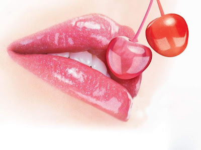 Pink Girls lips with cherries wallpapers