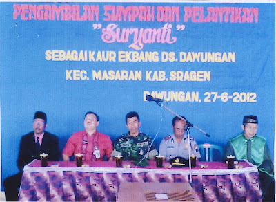 DANRAMIL-03 KODIM 0725/SRAGEN HADIRI PELANTIKAN PERANGKAT DESA DAWUNGAN