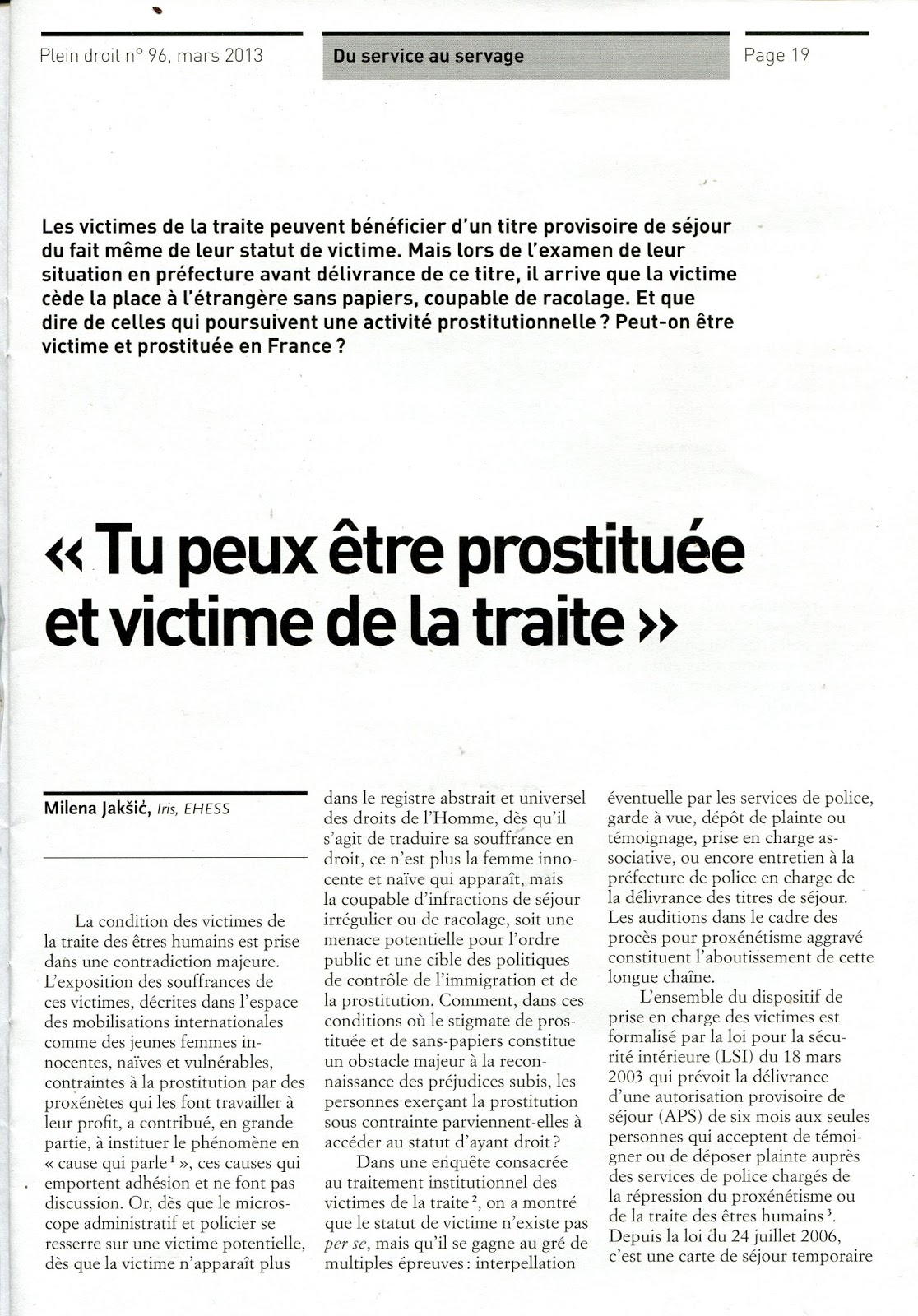 statut des prostituées