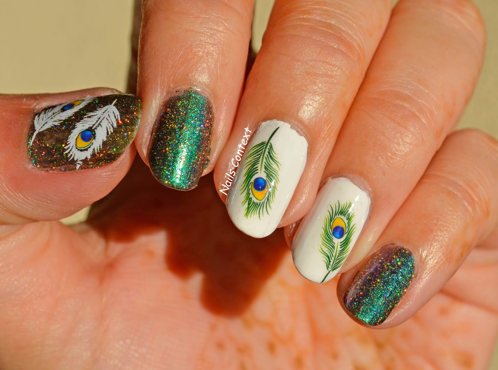 White Peacock Feather Nail Art - wide 5