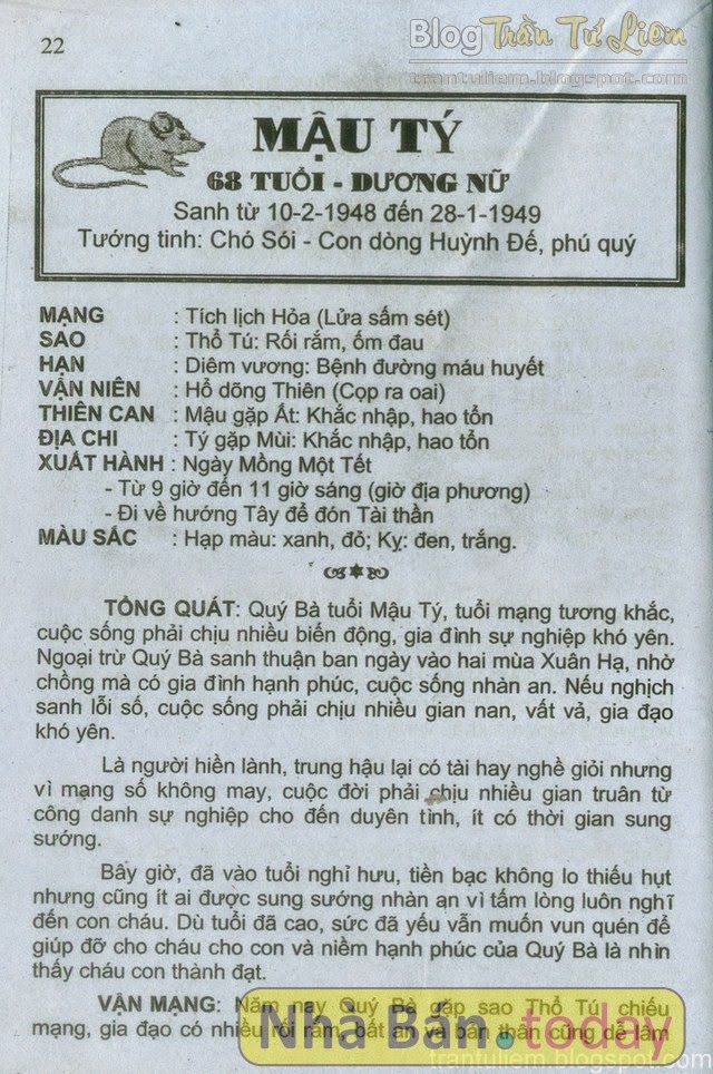 TỬ VI TUỔI MẬU TÝ 1948 NĂM 2015 Ất Mùi