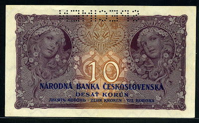 Czechoslovakia money currency banknotes 10 Czech korun Alphonse Mucha