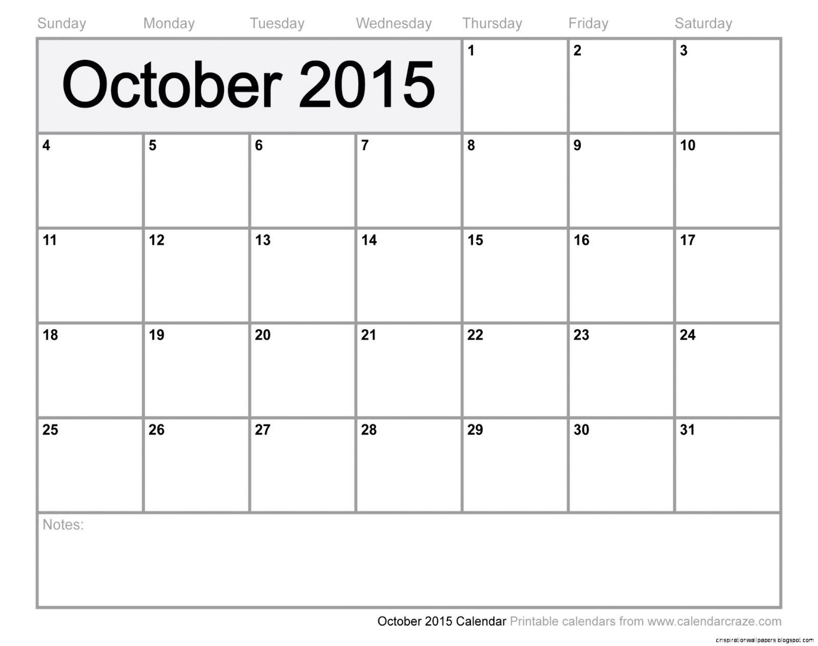 Blank October Calendar 2015 Printable Blank October Calendar 2015 Printable