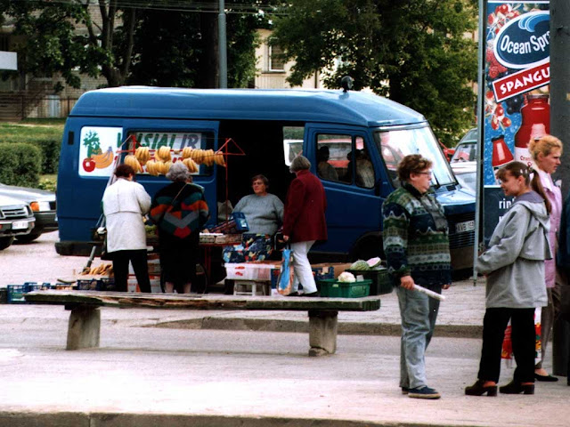 Bench, open air market, Vilnius, Lithuania