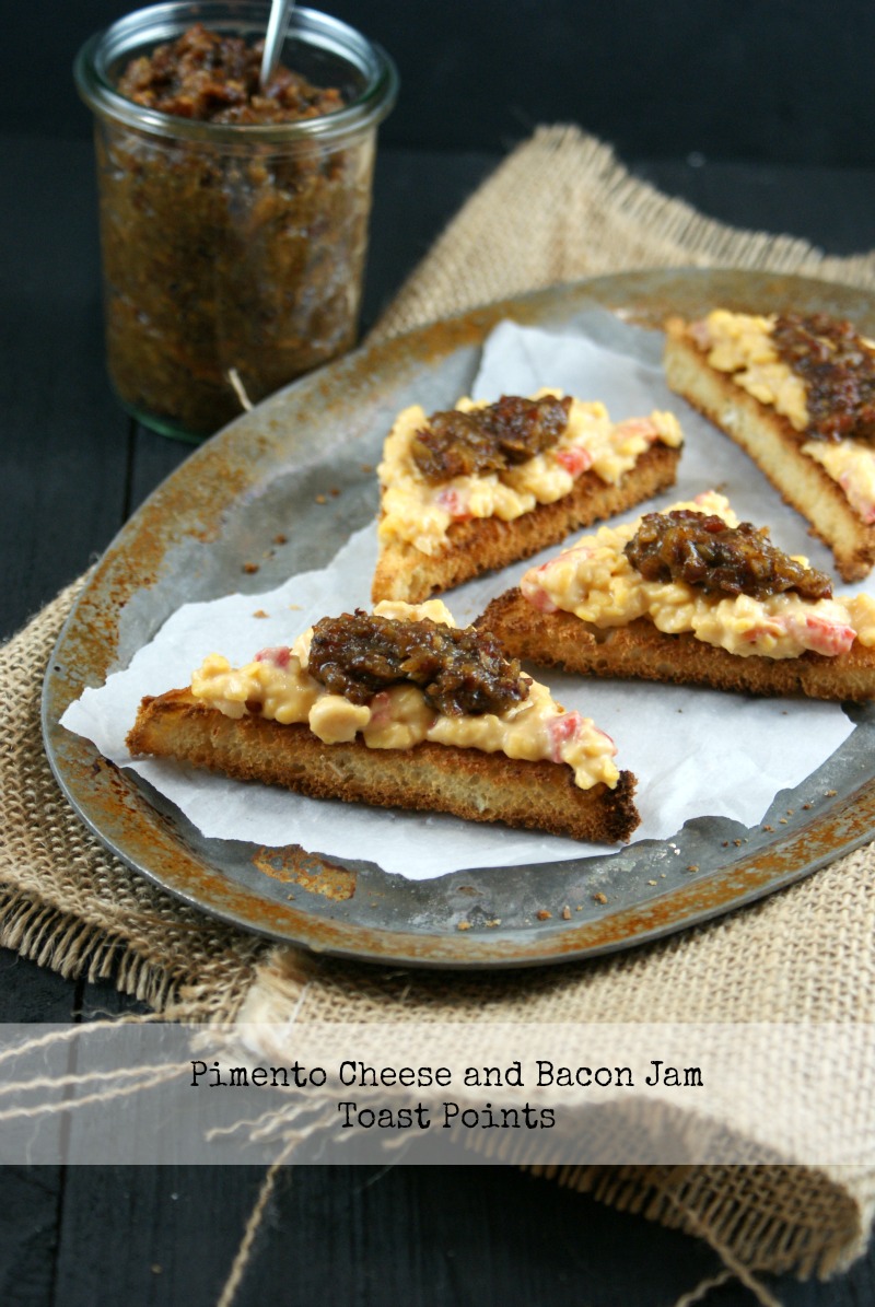 Authentic Suburban Gourmet Pimento Cheese and Bacon Jam Toast Points