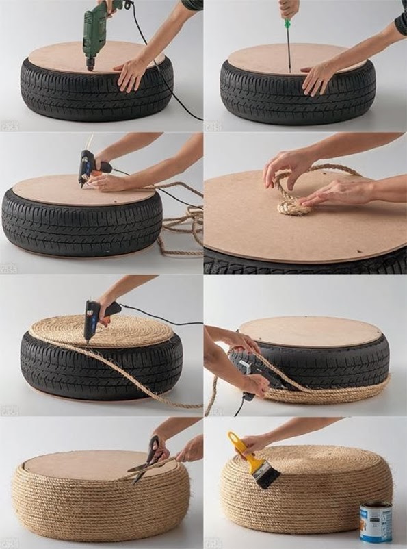 Maiko Nagao DIY Upcycled tire into a ottoman seat