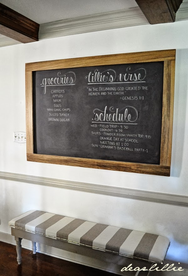 An Oversized Chalkboard And Bench In The Kitchen Dear Lillie Studio