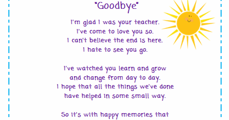 Classroom Freebies Too: Goodbye Poem for Students
