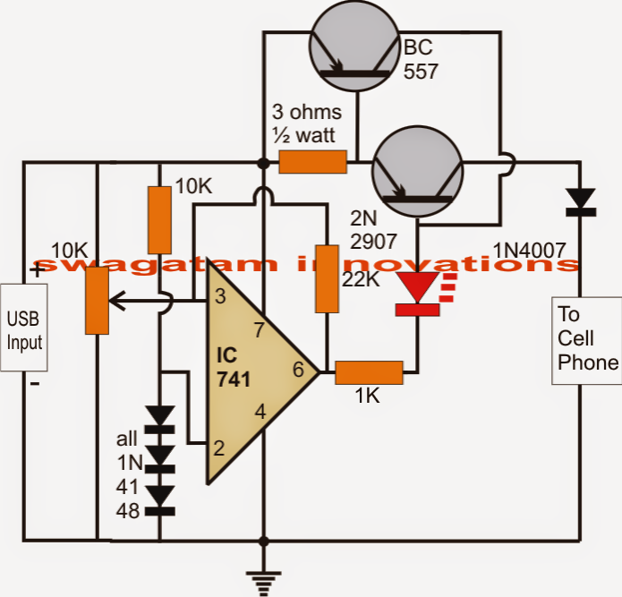  diagram of USB Li-Ion Battery Charger Circuit with Auto Cut-off