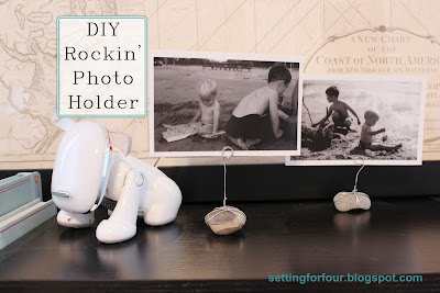 Quick and Easy DIY craft project: Make this adorable photo holder with wire and a rock for a fun DIY decor project! Perfect for your kids room, desk or bookshelf. Use your kid's rock collection or shells from your travels and vacations to display pictures without frames!