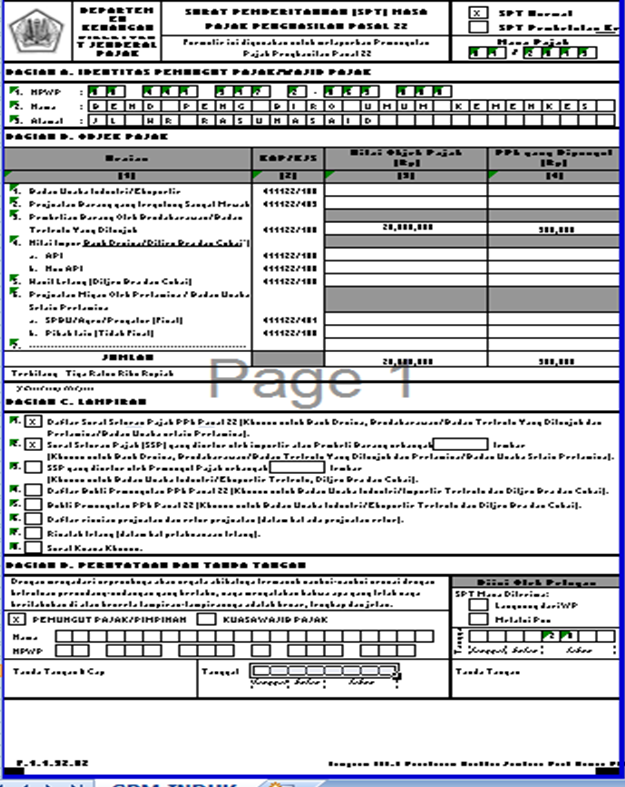 CONTOH PENGHITUNGAN PEMOTONGAN/PEMUNGUTAN PPH 22 DAN PPN 