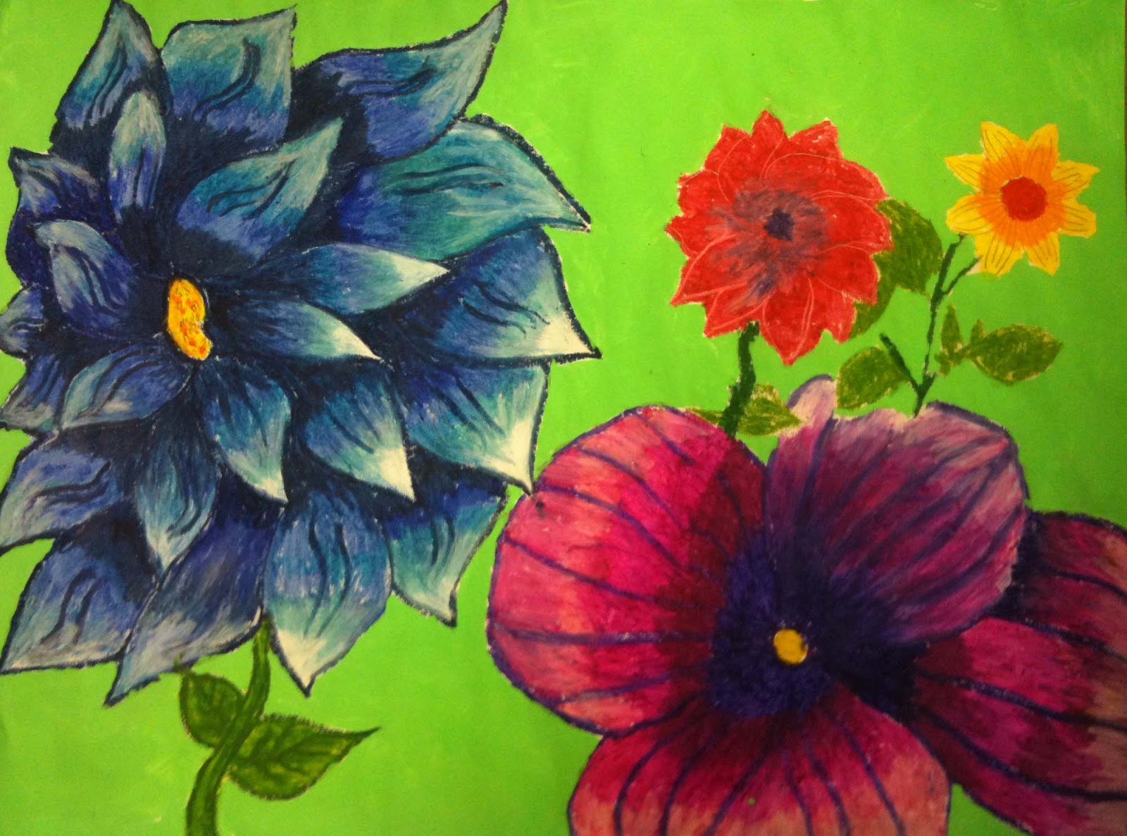 The Helpful Art Teacher A garden of flowers, blending colors using oil