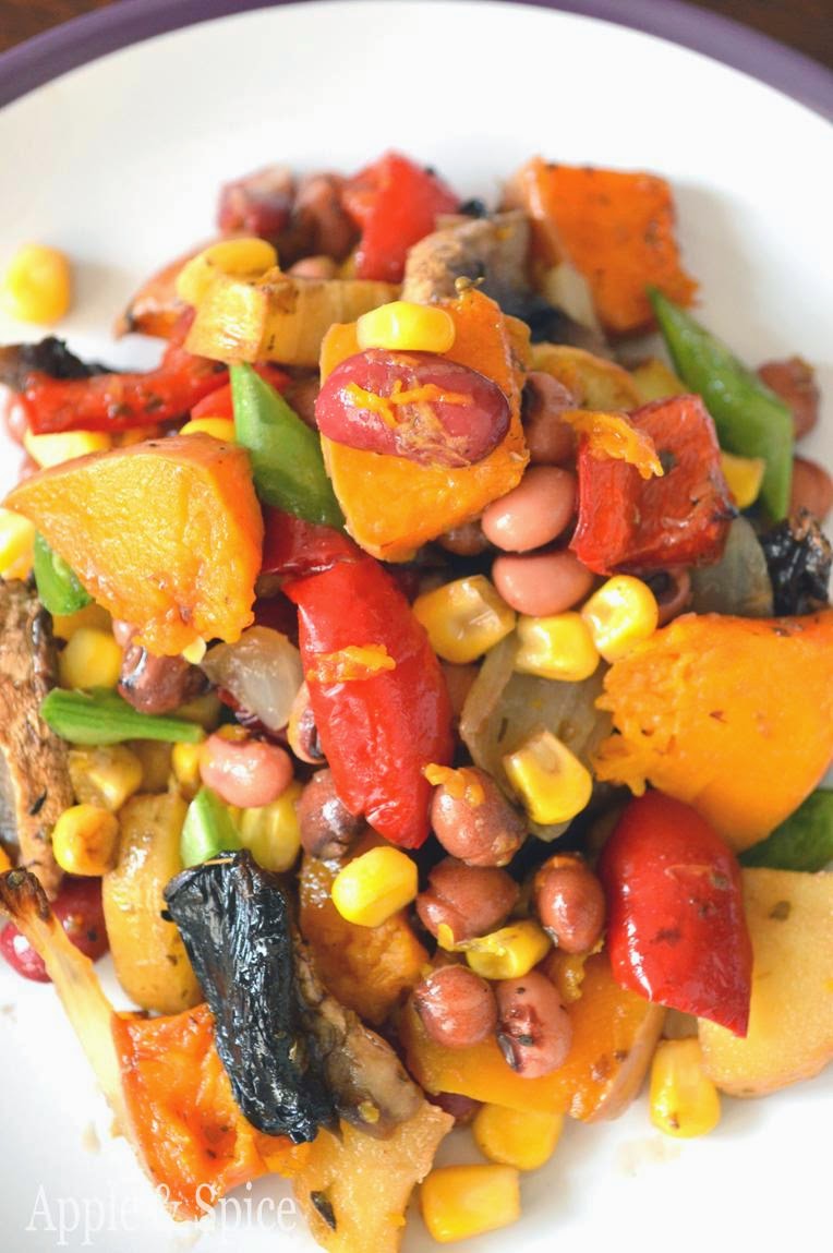 Apple & Spice Roasted Veg & Mixed Bean Salad in Lemon Balsamic Dressing