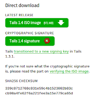 Tails linux ISO and signature download links with SHA256 checksum