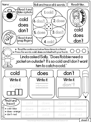 Interactive Sight Word Read it and Write it Fluency and Word Work Second Grade
