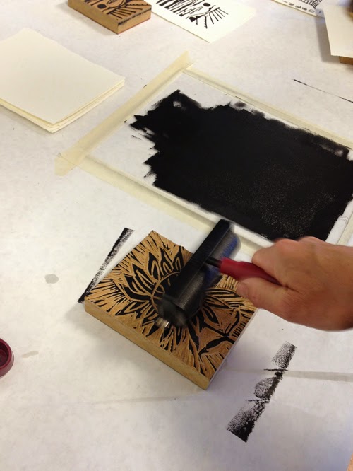 Bird's Eye View Studio Linoleum Block Printmaking Class.