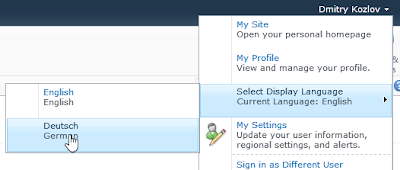 SharePoint language selection menu