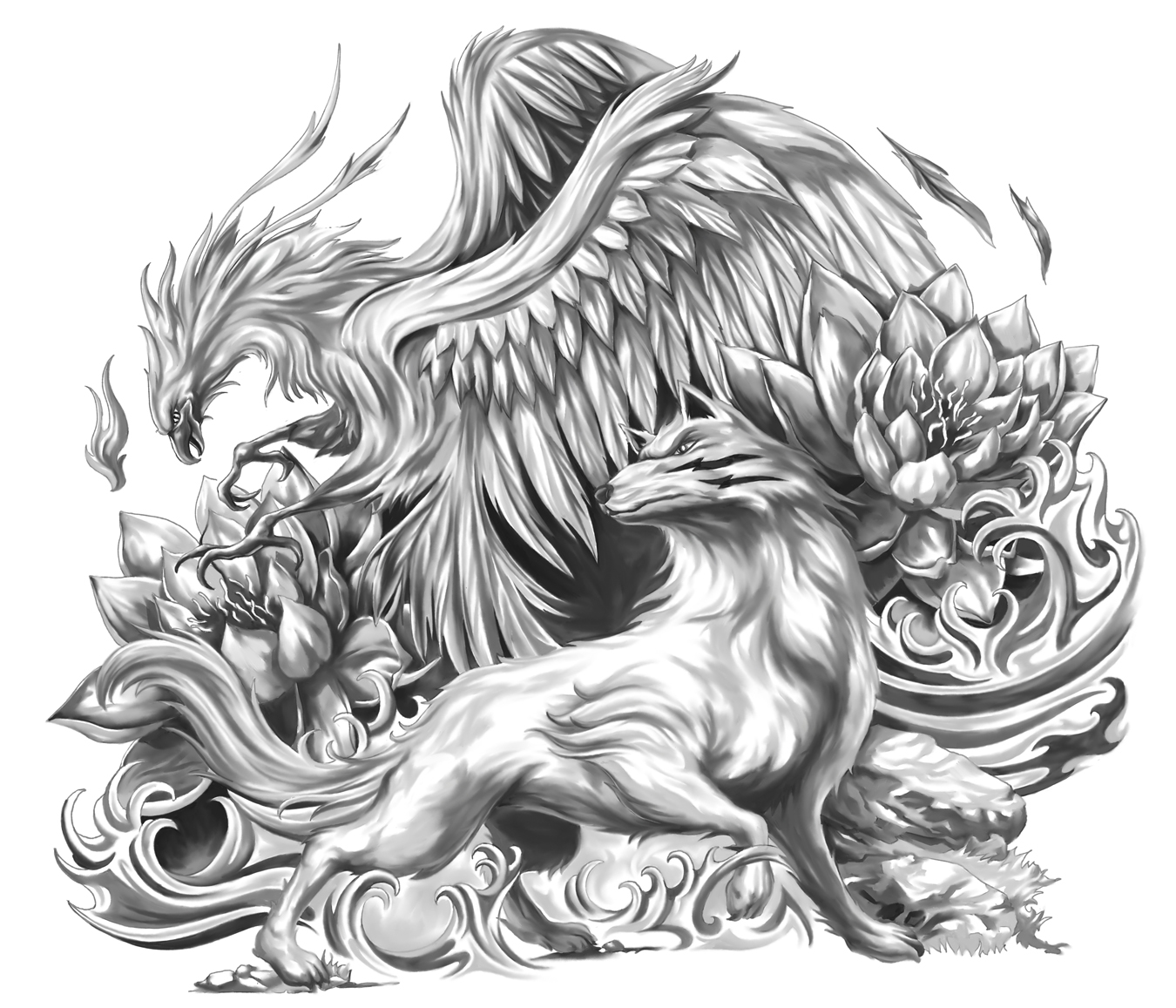 mystical phoenix and wolf upper arm half sleeve the art of mystical phoenix and wolf upper arm half sleeve the art of