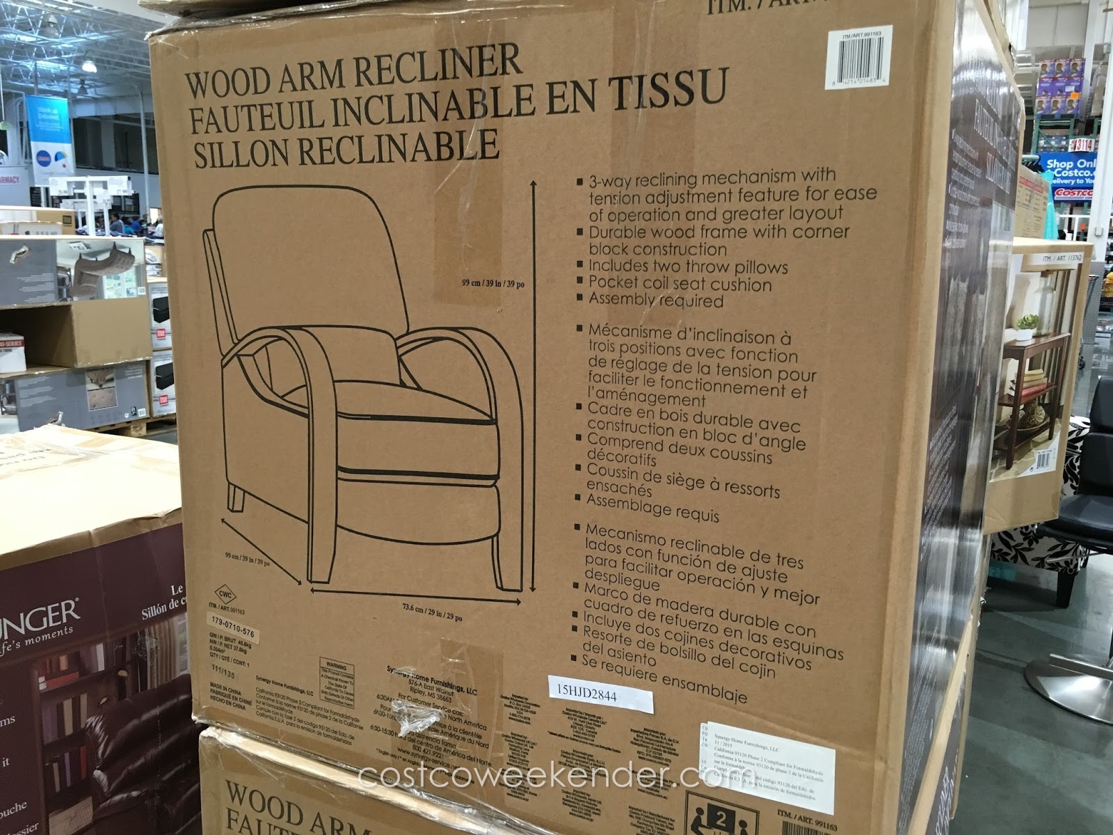 Synergy Home Furnishings Wood Arm Recliner Chair Costco Weekender