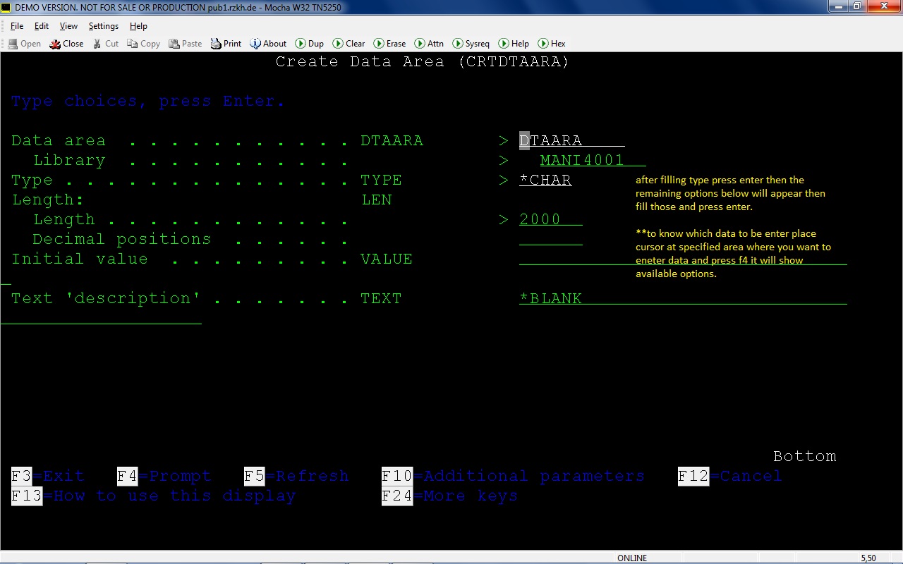 AS/400 DATA AREA IN AS/400
