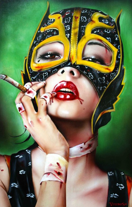 As surreais pinturas hiper-realistas de mulheres prontas para a guerra e violência de Brian Viveros Brian Viveros pinturas mulheres badass violentas fumantes guerra surreal hiper realista