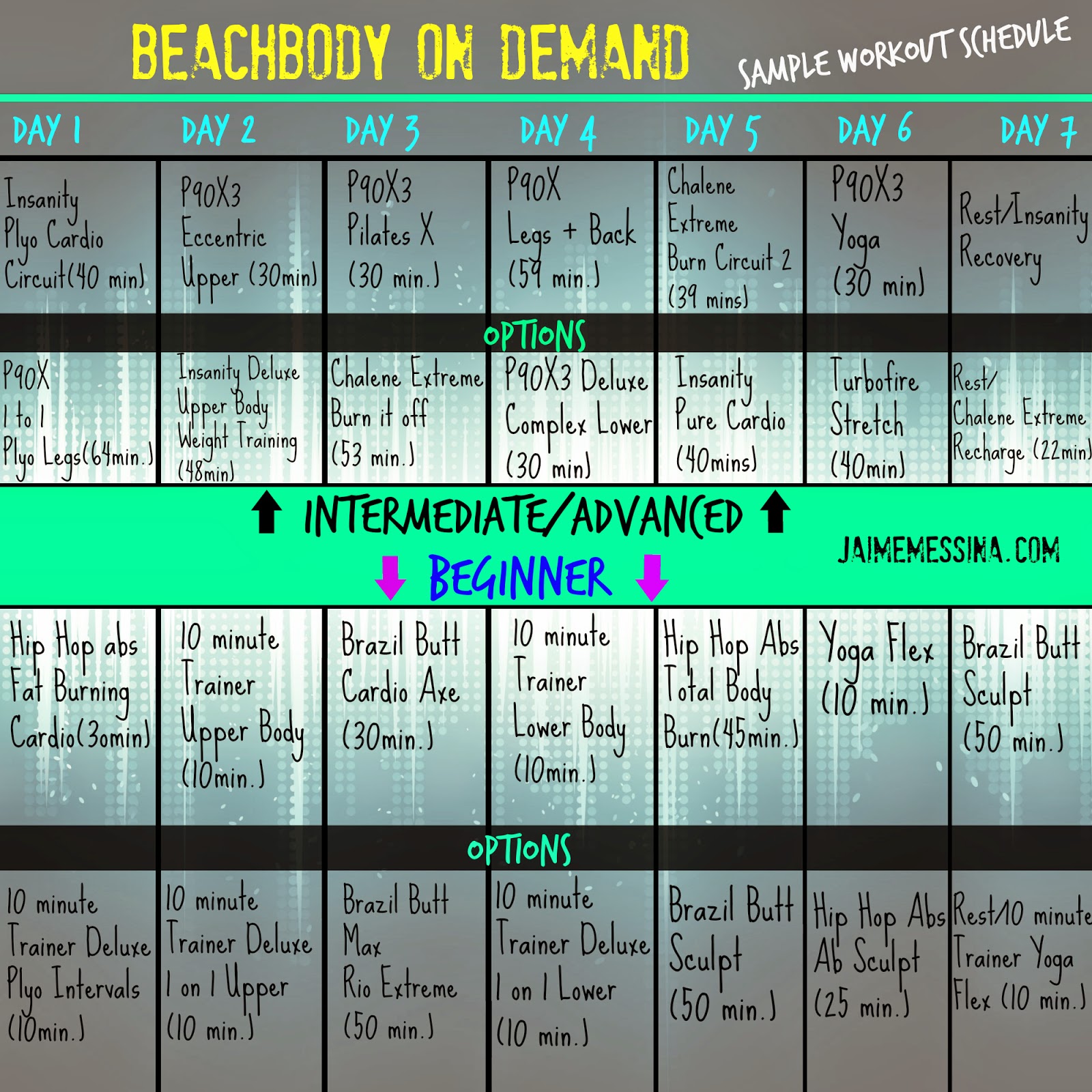#BOD,Beachbody On Demand, Free Workout Schedule, Workout Hybrid Schedule, insanity, p90x, turbofire, chalene extreme