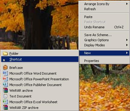 Create Shortcut on Windows XP