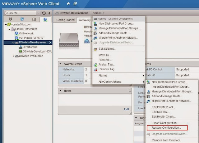 vSphere Distributed Switch Part 13 - Restore dvSwitch Configuration