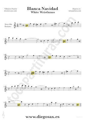 Tubepartitura Blanca Navidad partitura para Saxofón Alto y Barítono villancico suave de Navidad