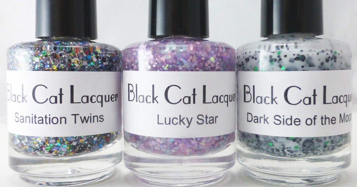 Will Paint Nails for Food Black Cat Lacquer Dark Side of the Moon, Lucky Star, and Sanitation Twins