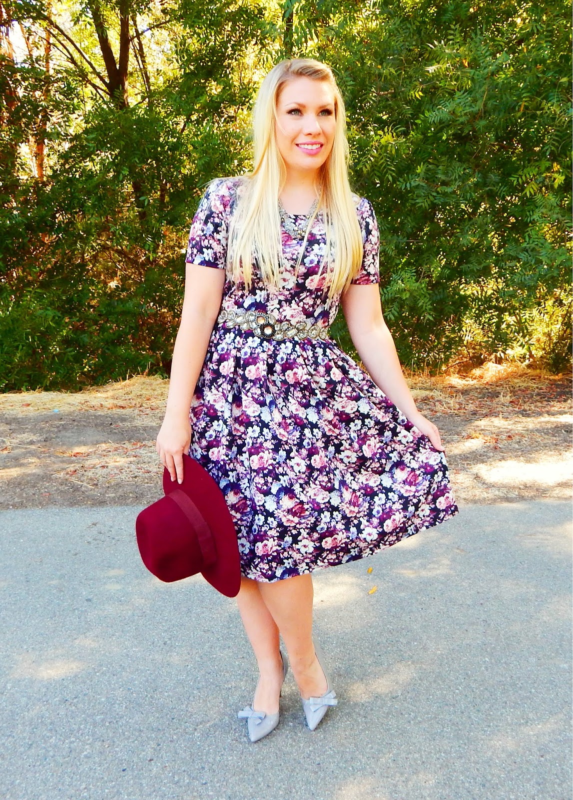 Fall Floral Print Dress Outfit