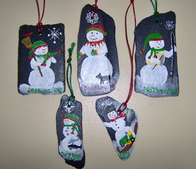 Painted Slate Snowmen Ornaments