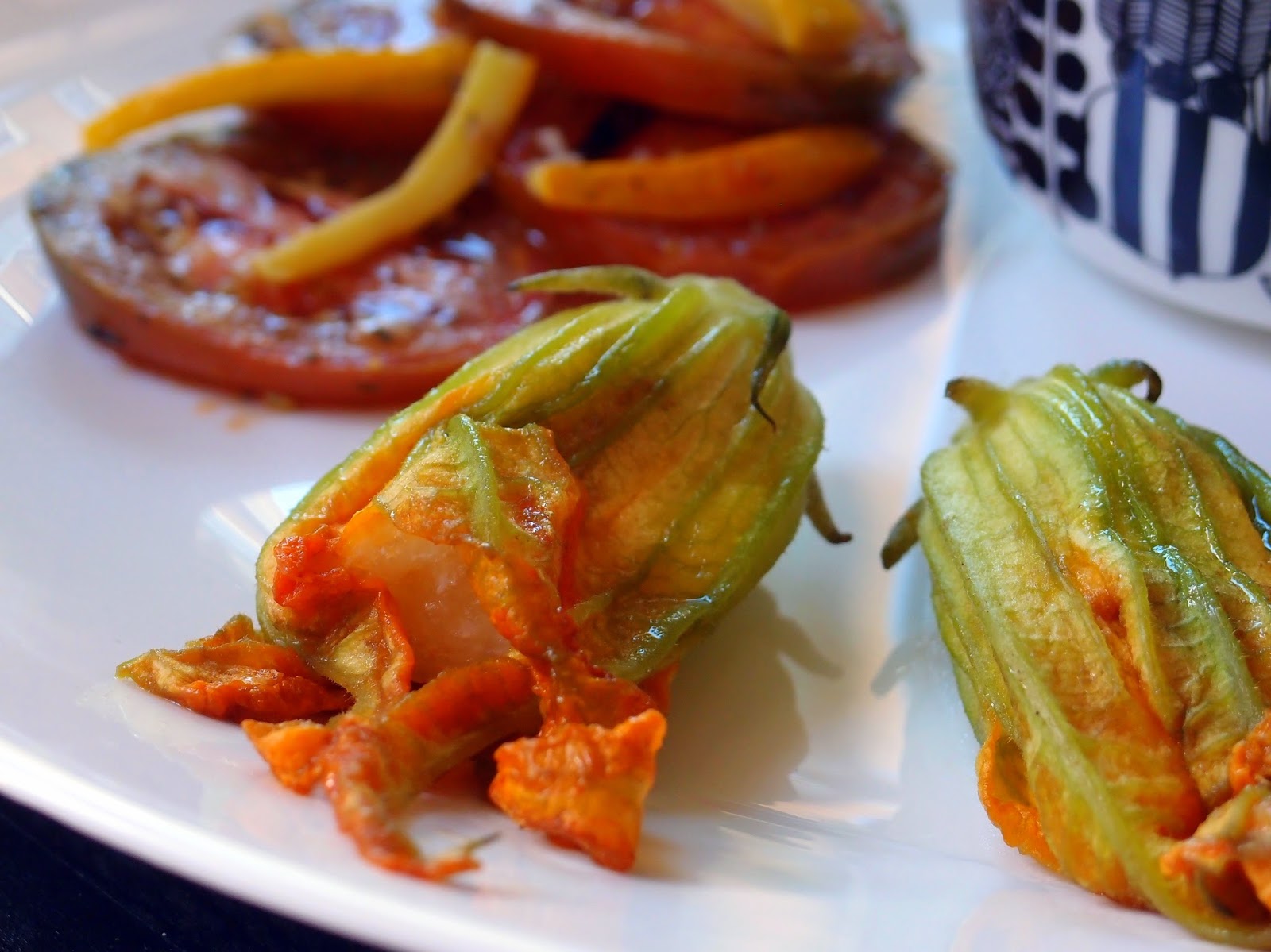 The VegHog Courgette flowers with halloumi