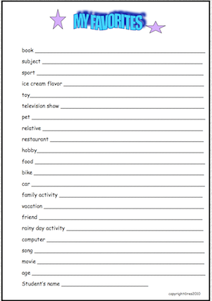 Classroom Freebies: Favorite Things