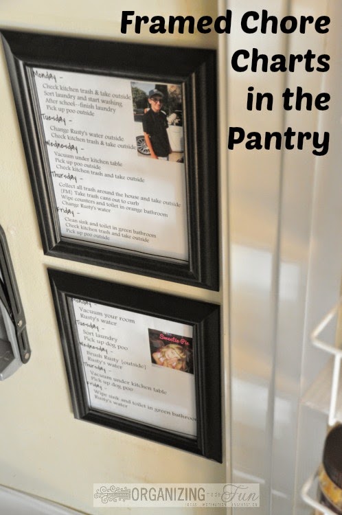 Keep kids chore charts inside the pantry :: OrganizingMadeFun.com