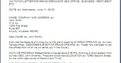 Invitation Letter for Grand Opening of Business