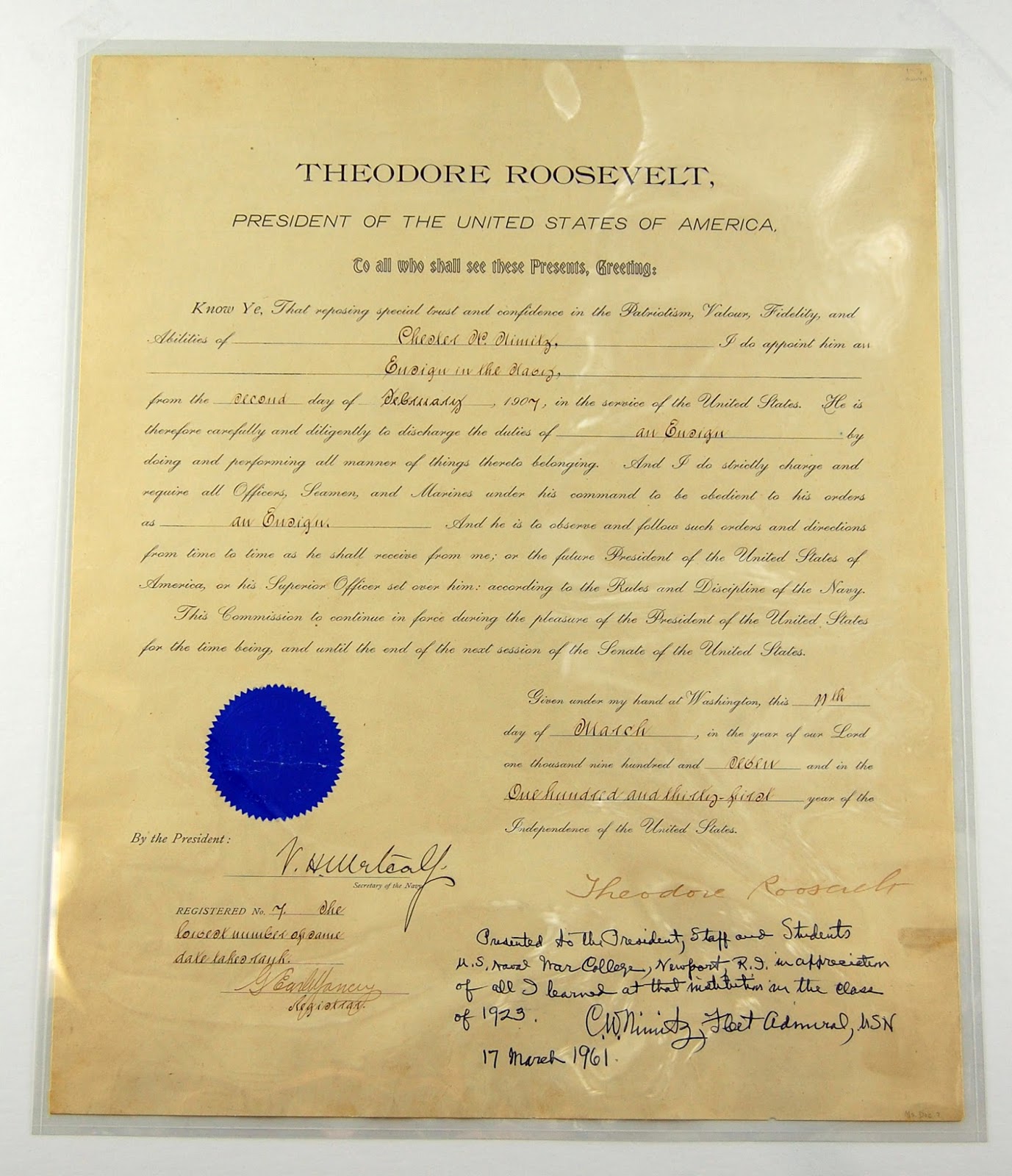 Chester W. Nimitz's commission in the United States Navy