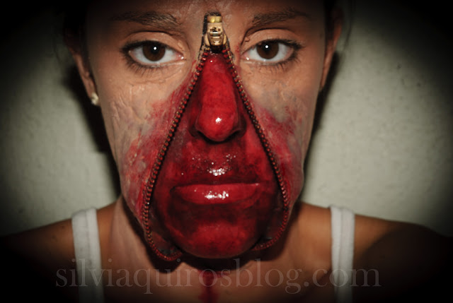 Maquillaje Halloween 5: Cremallera abierta en el rostro, Halloween Make-up 5: Open zipper on the face, efectos especiales, special effects, Silvia Quirós