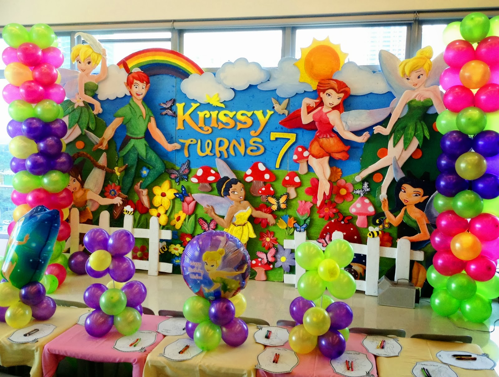 mylar balloon centerpieces kids party hub tinkerbell and friends party krissys 7th birthday