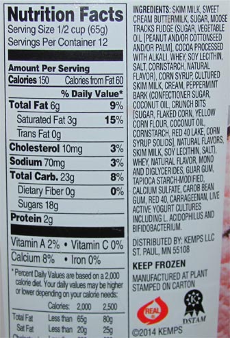 kemps peppermint bark moose ice cream nutrition facts ingredients tracks denali nick froyo kemp