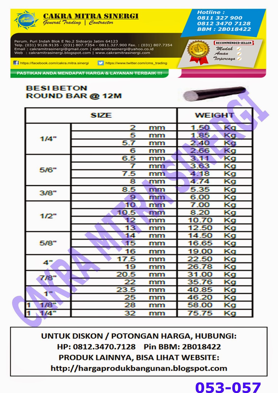 PRODUK BESI BAJA CMS 0020003, BESI BETON POLOS