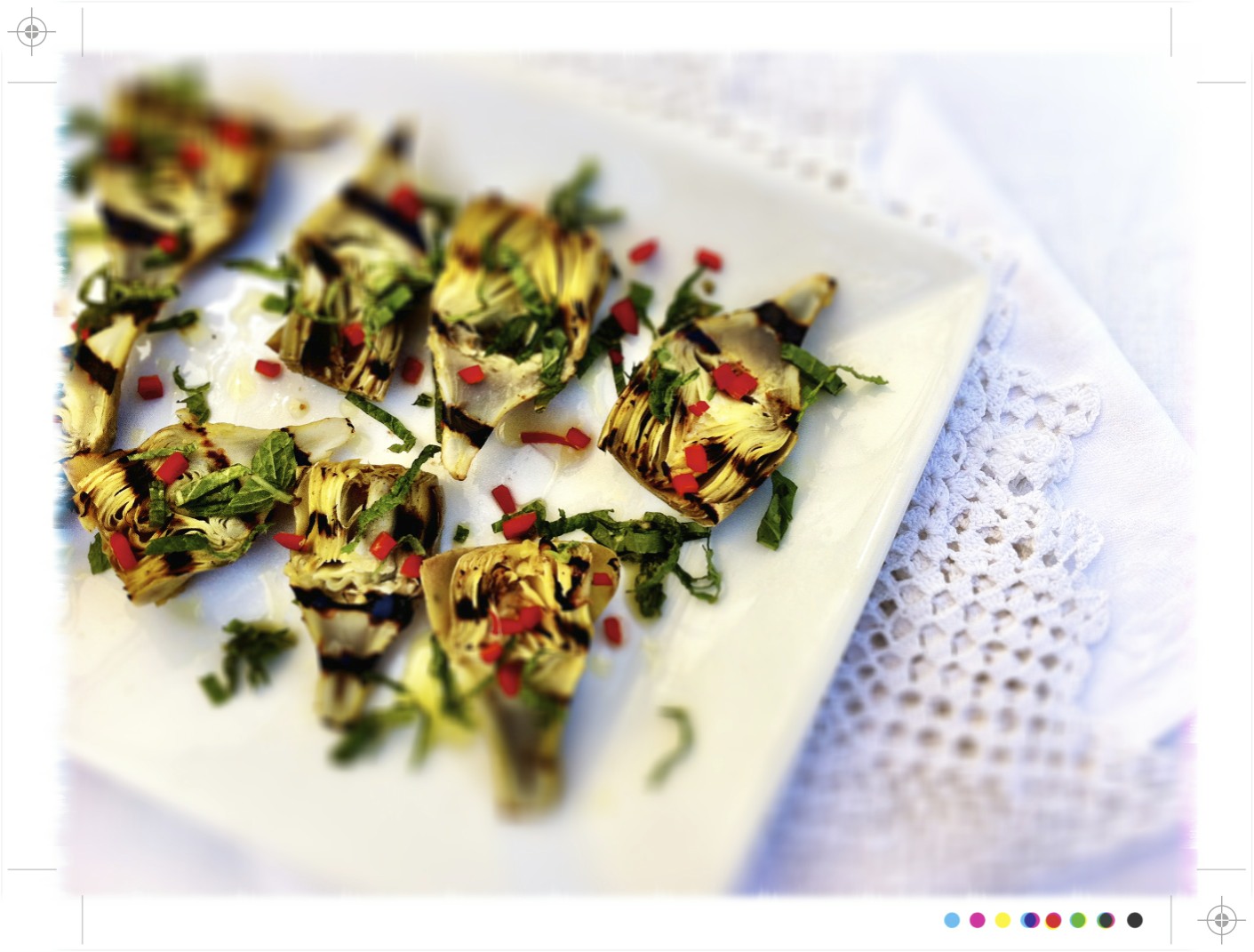 Toast Artichokes Bruschetta and Grilled with Sea Salt, Mint & Chilli