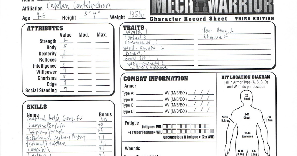 Battletech 3Rd Edition Character Generator