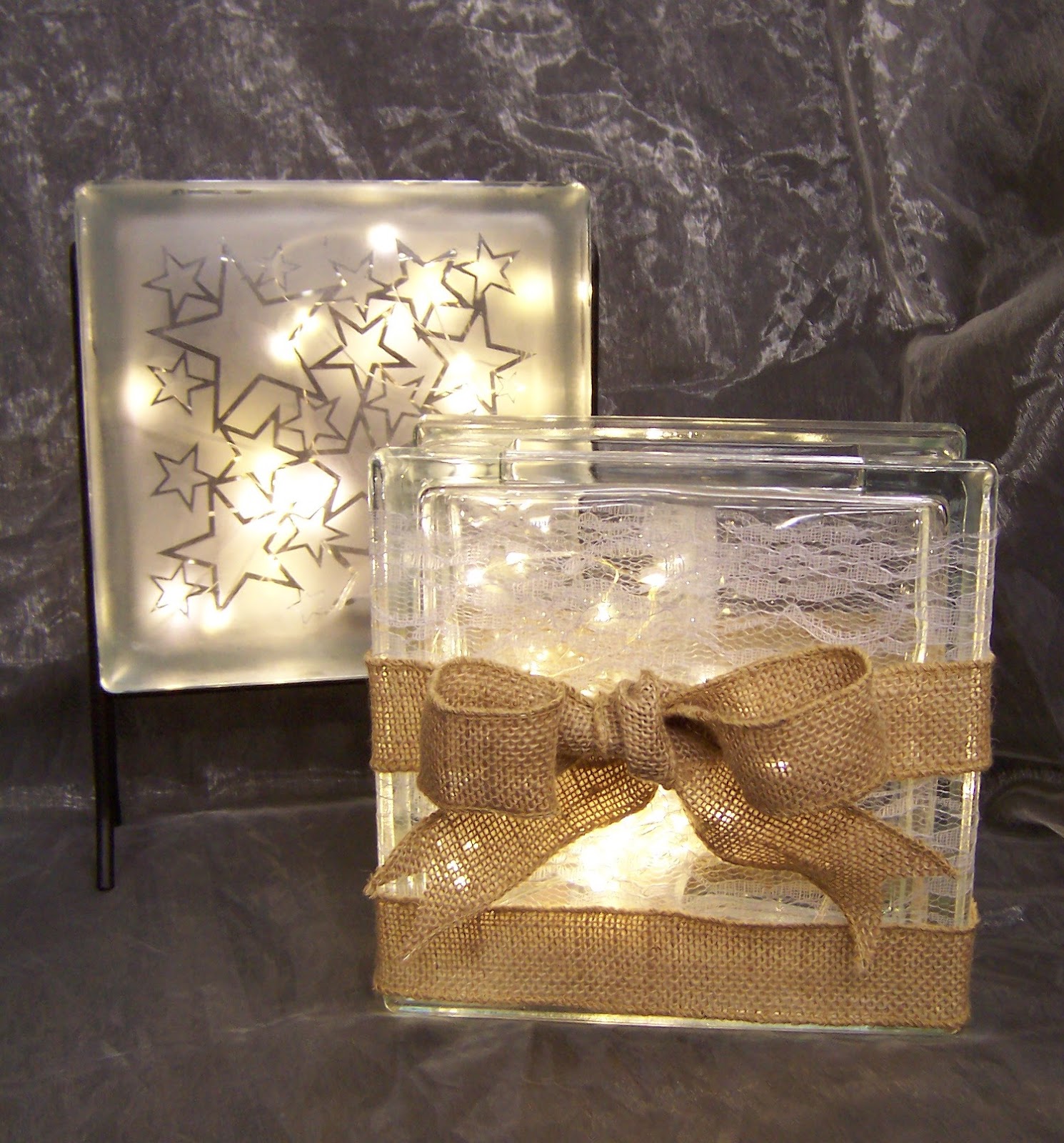 Ideas And Inspirations Burlap Lace Glass Block With Fire Fly
