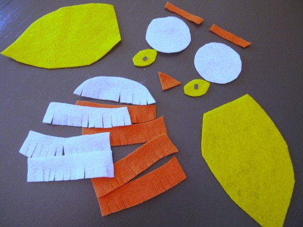All the felt pieces you'll need to create your own Candy Corn Owl!